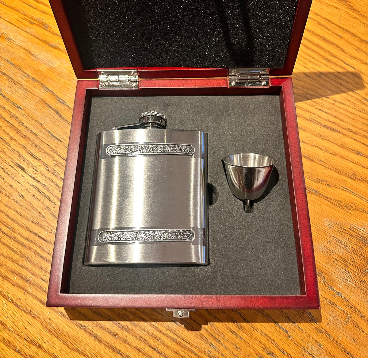 Mullingar Pewter Stainless Steel Hip Flask in Gift Box