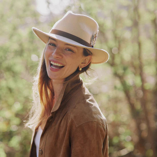 Hicks & Brown Suffolk Fedora Hat Fawn Feather (Guinea & Pheasant Feather)