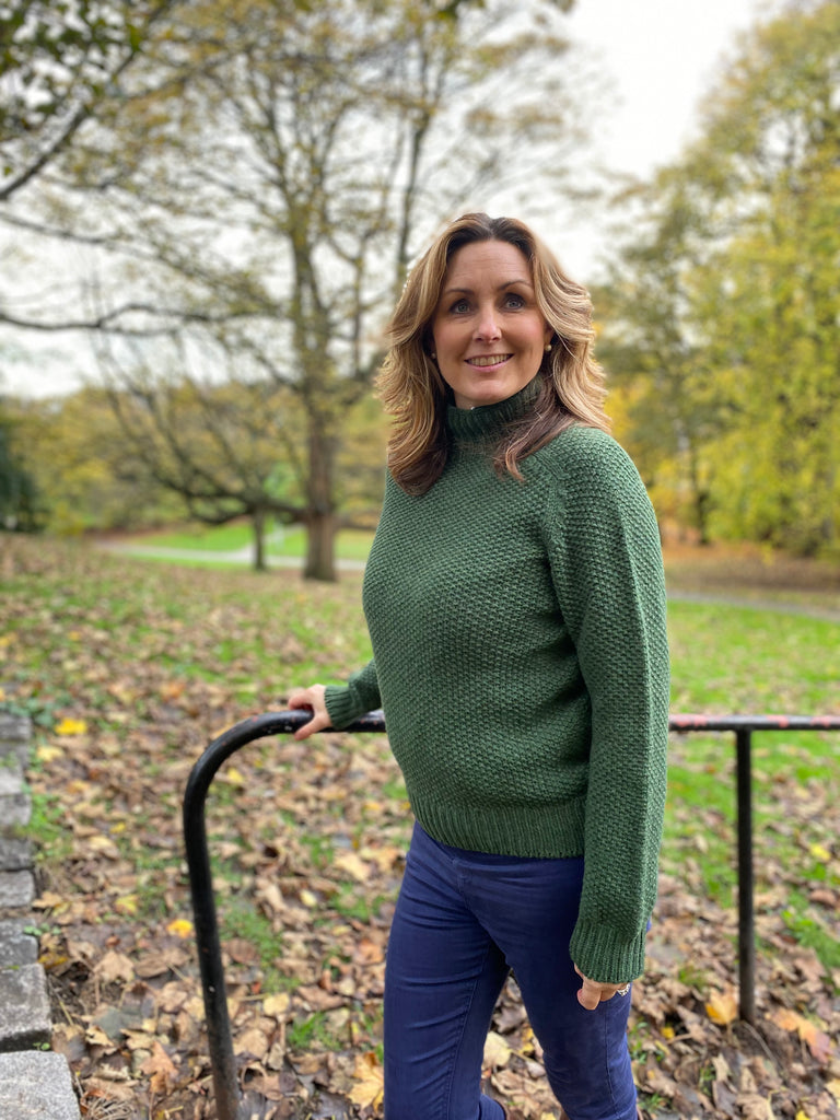 Harley of Scotland Women's All Over Moss Stitch Pattern Turtle Neck AW25