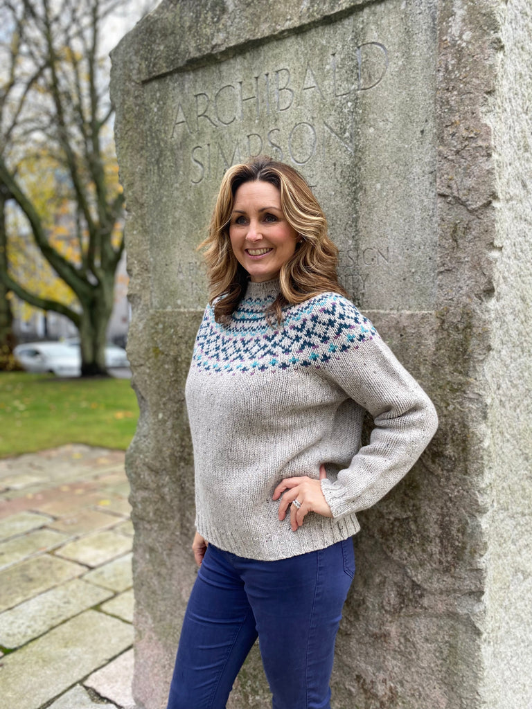 Harley of Scotland Women's Chunky Fairisle Yoke Crew Sweater AW25