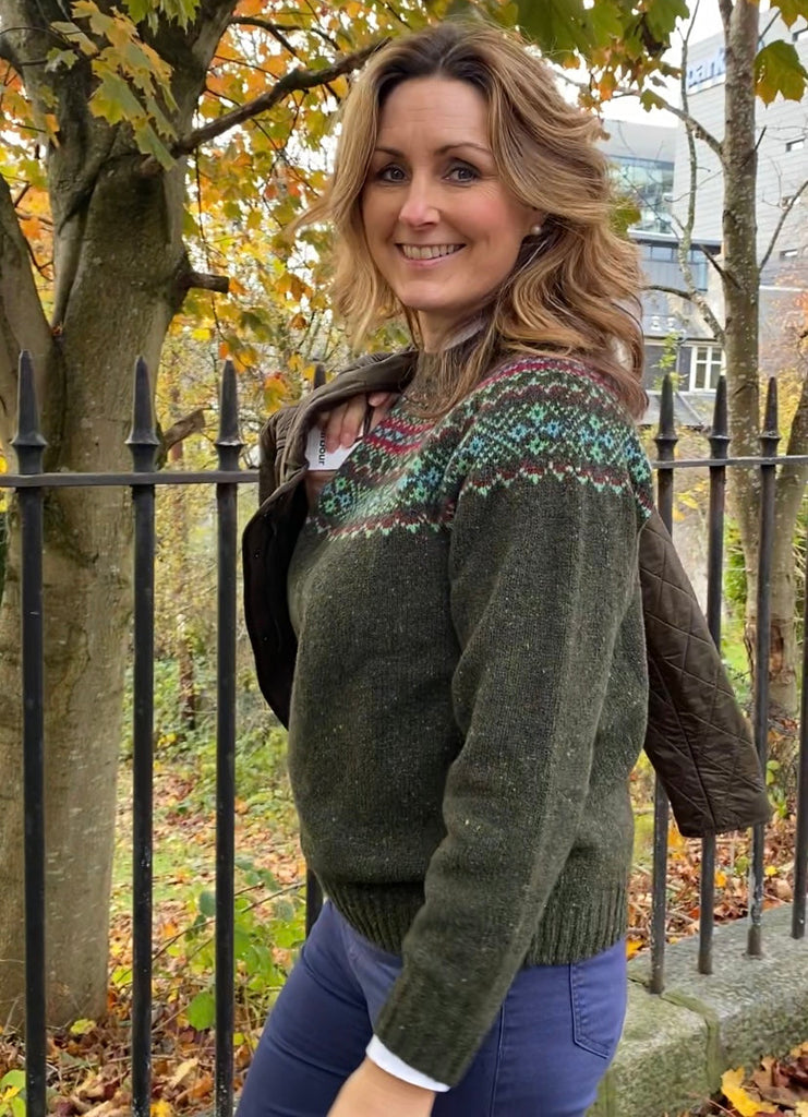 Harley of Scotland Women's Fairisle Yoke Crew Sweater AW25