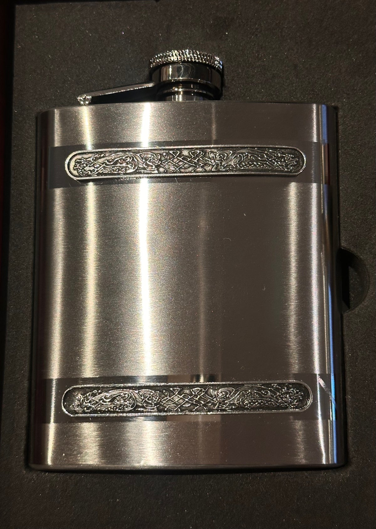 Mullingar Pewter Stainless Steel Hip Flask in Gift Box