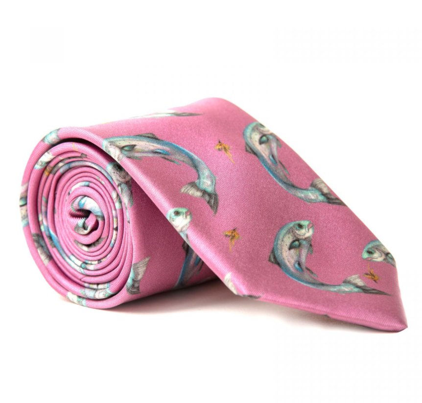 Clare Haggas Gents Tie Catch and Release Salmon Pink - Country Ways