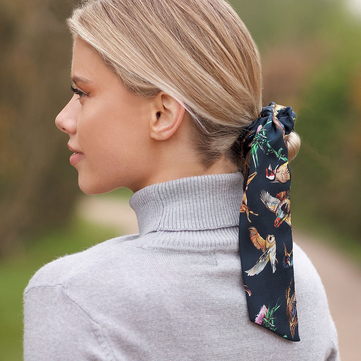 Clare Haggas Medium Hair Scrunchie Walk on the Wild Side Navy - Country Ways