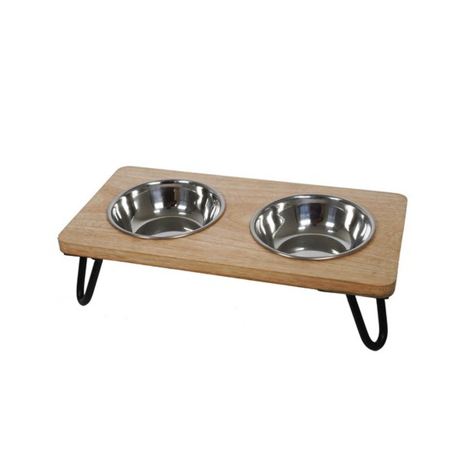 Rosewood Wooden Double Diner Dog Bowls 300ml - Country Ways