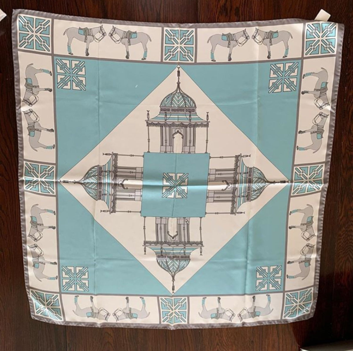 Sally Chapman Collection Silk Scarf Ponies & Pavillions Blue - Country Ways